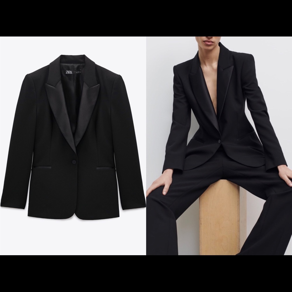 Zara Black Satin Lapel Blazer